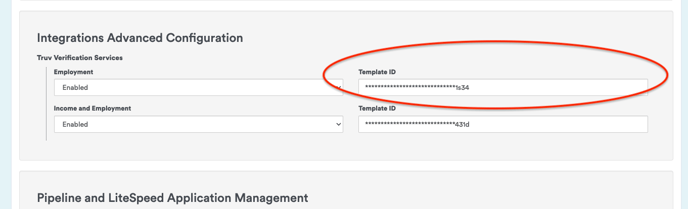 LiteSpeed Configuration Truv Template IDs